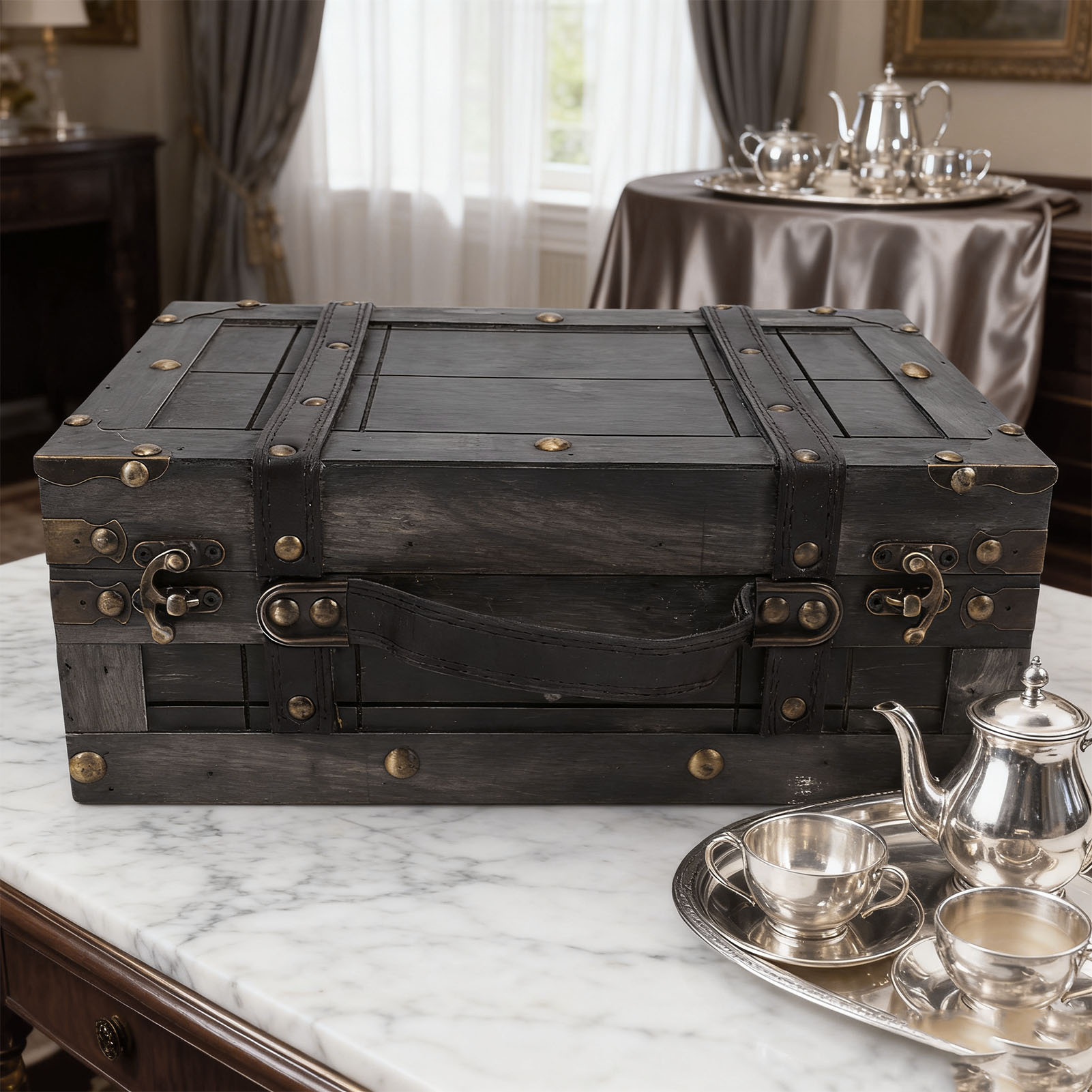 Retro Vintage Trunk Suitcase - Drewniana skrzynia do przechowywania, skrzynia z