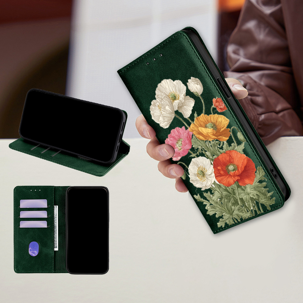 Wallets - Magnetyczne etui portfel z motywem kwiatowym